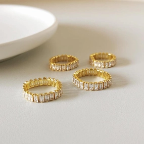 Any Season Look Vintage Token Kelia 18K CZ Full Ring 18K Gold One/Two Row Diamond Ring | Gold Flexi Ring, Slim Band Ring, Micro Pave Stackable CZs Eternity Ring, Large Rhinestones