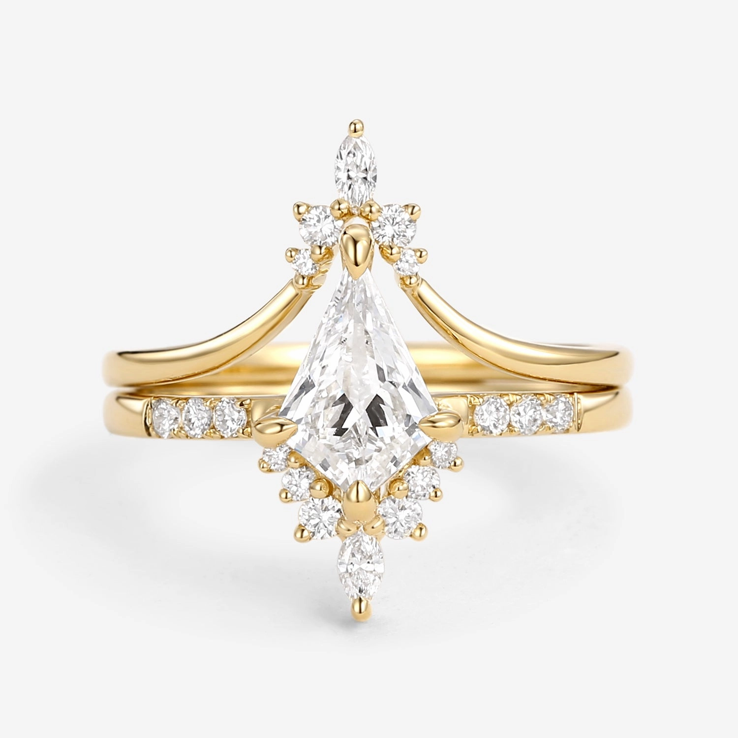 Uniqueness Moissanite Curved Engagement Ring Set 2pcs - Starla Delicate Features Exquisite Touch