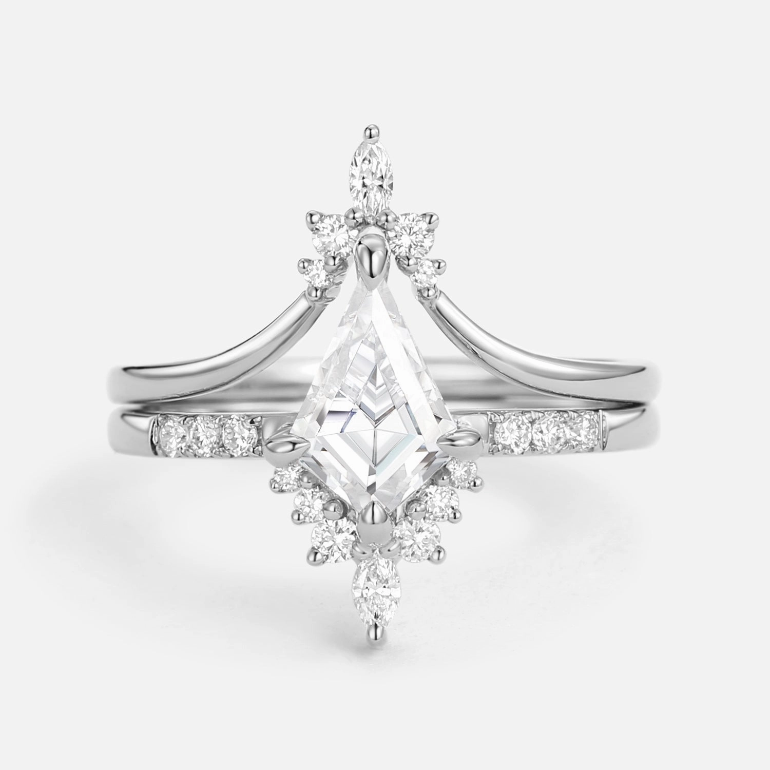 night look Bold Feature Uniqueness Moissanite Curved Engagement Ring Set 2pcs - Starla