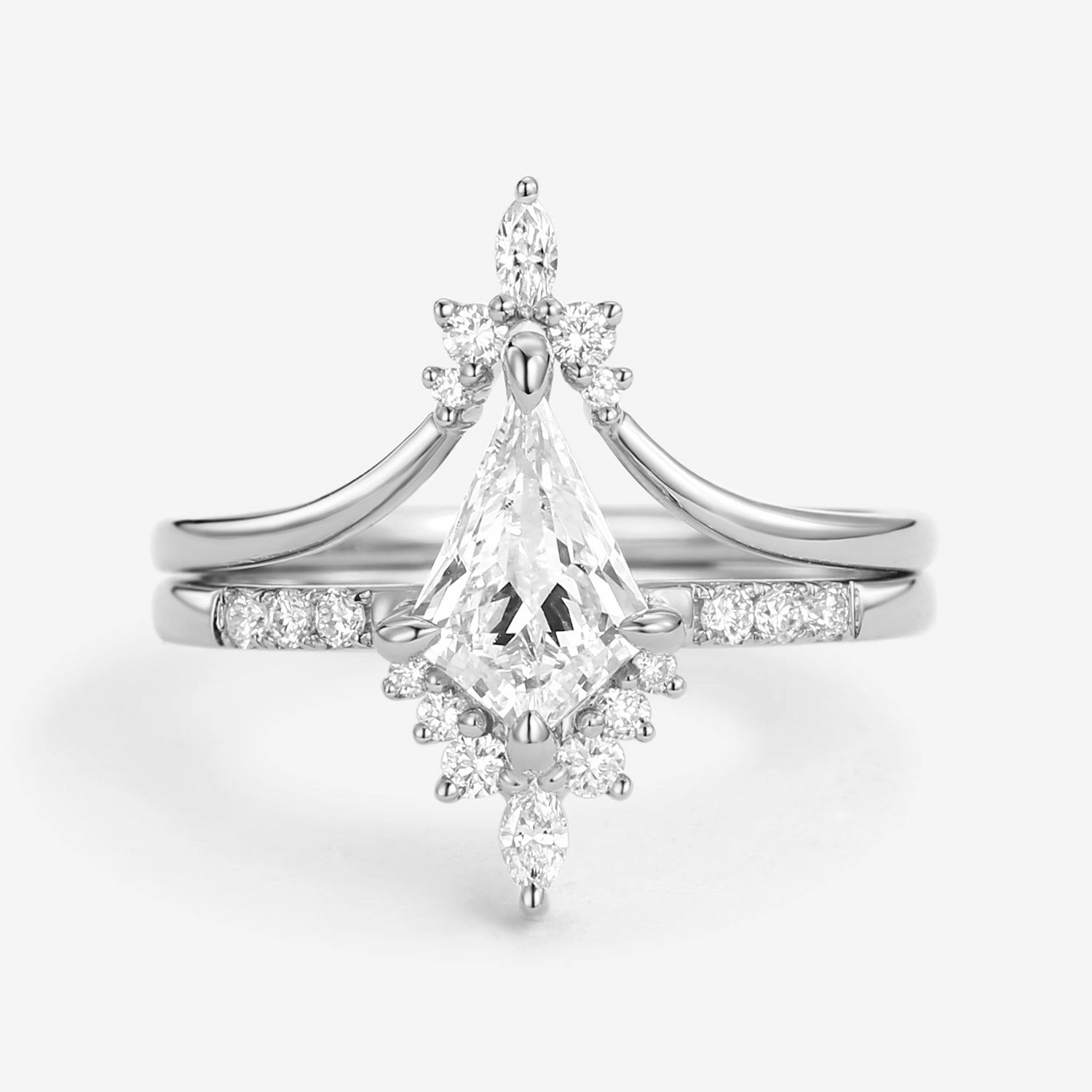 Uniqueness Moissanite Curved Engagement Ring Set 2pcs - Starla Shiny look Romantic Look