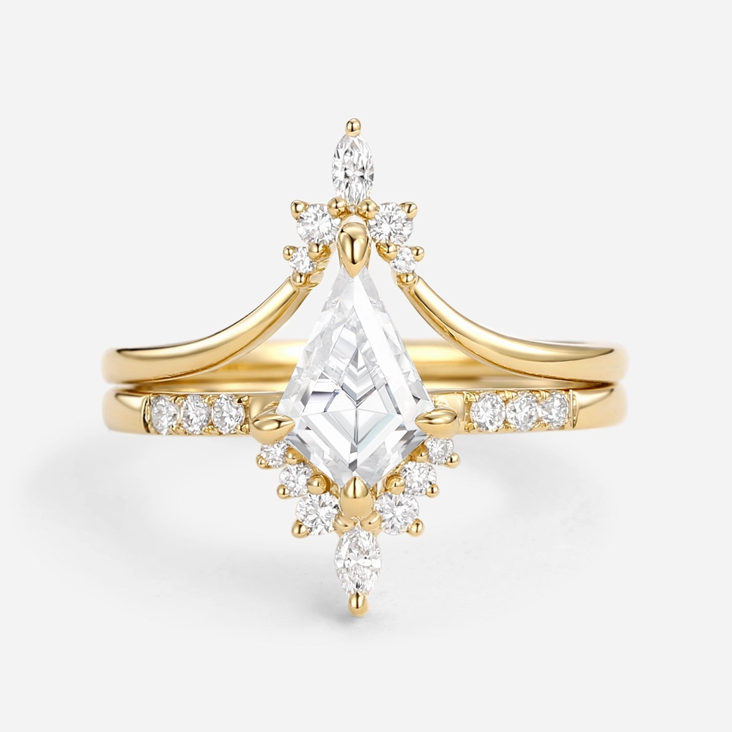 Uniqueness Moissanite Curved Engagement Ring Set 2pcs - Starla Versatile Look