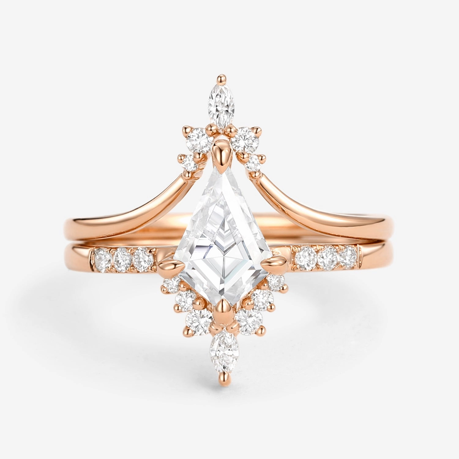 Uniqueness Moissanite Curved Engagement Ring Set 2pcs - Starla Charming Jewelry Shine Classic Finish