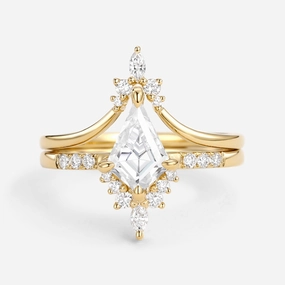 Uniqueness Moissanite Curved Engagement Ring Set 2pcs - Starla Versatile Look