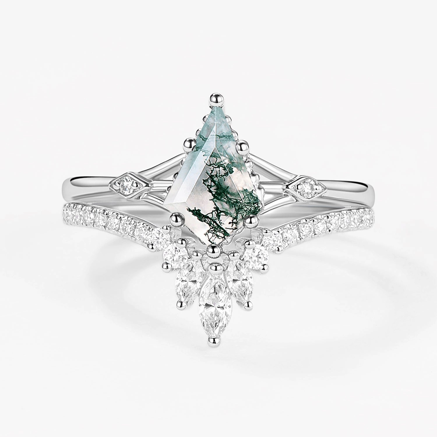 Kite Cut Uniqueness Black Rutilated Quartz Engagement Ring Set 2pcs Evening Appeal