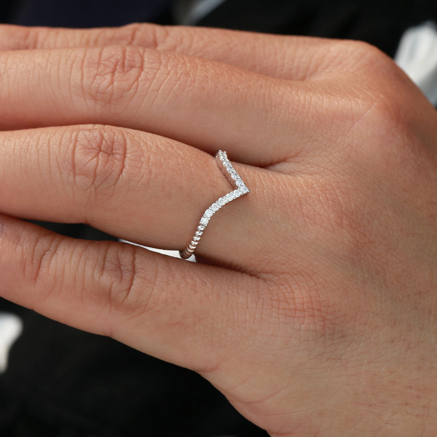 Modern Chic Kite Moss Agate Three Stones Engagement Ring Set 2pcs - Delilah