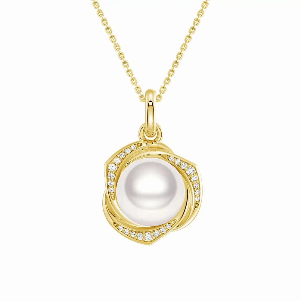 Freshwater Pearl Pendant Necklace with Diamond Floral Halo Formal Fit