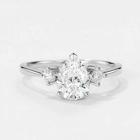 High Class Stylish Edge Pear Cut Lab Grown Diamond Three Stone Gold Ring