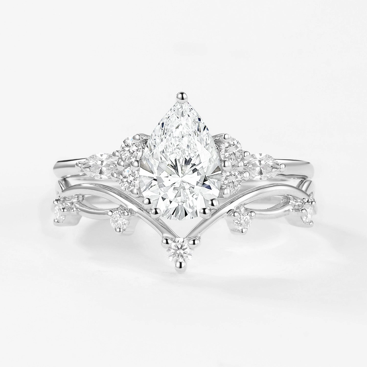 Elegant Jewelry 1.0ct Pear Lab Grown Diamond Leafy Ring Set 2pcs - Ona