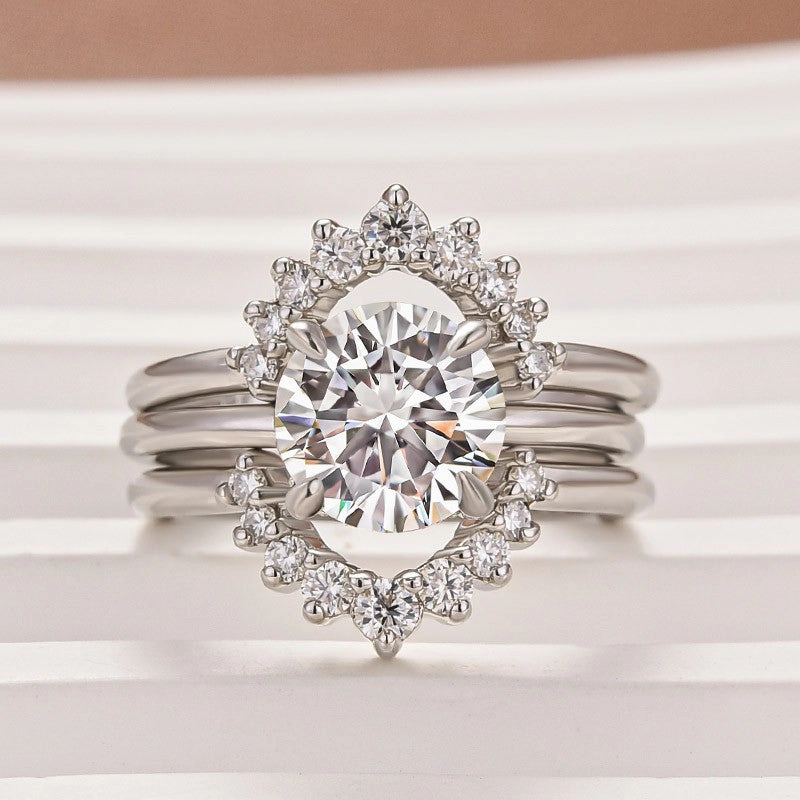 Moissanite 2.0Ct Solitaire Round Cut White Gold Wedding Ring Set Distinctive Layer Fresh Finish