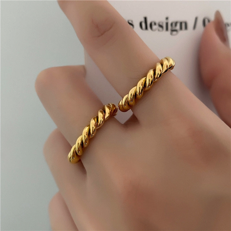 Hypoallergenic Adornment Luxury Look Slim Gold Braided Ring, Twisted Rope Stacking Ring 18K Rope Slim
