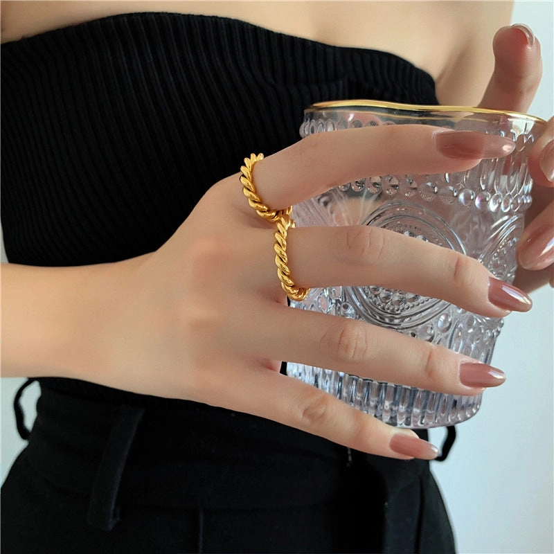 Slim Gold Braided Ring, Twisted Rope Stacking Ring 18K Rope Slim Comfortable Ornament Custom Gift
