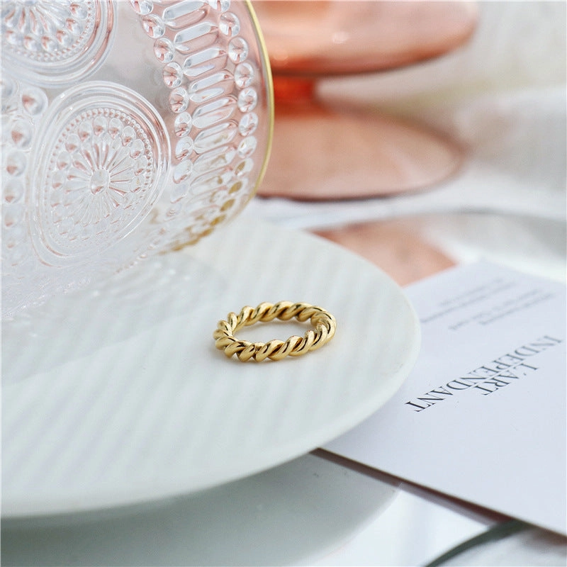 Slim Gold Braided Ring, Twisted Rope Stacking Ring 18K Rope Slim Minimal Pop Simple Vibe