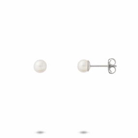 Classic Aesthetic Attractive Product Akoya White Pearl Earrings in White Gold - 4.5-5mm