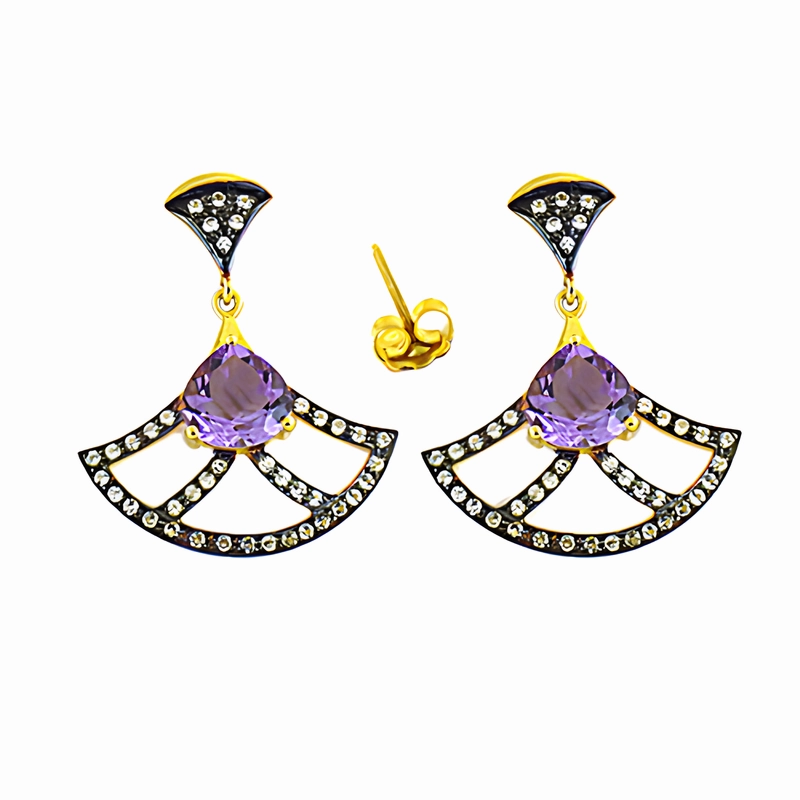 Elegant Amethyst CZ Designer Silver Earrings for Party Wear Contemporary Embellishment Durable piece