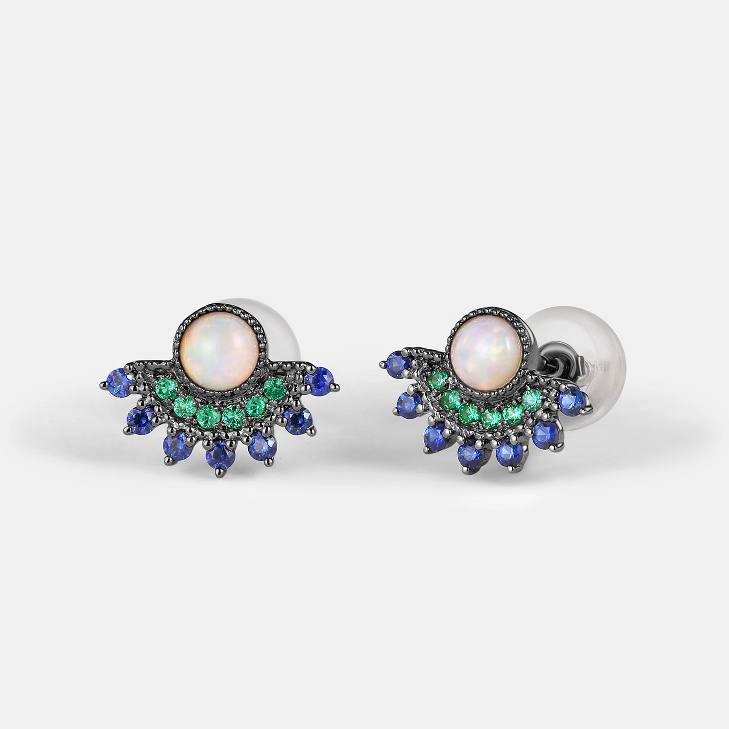 Dainty Ornament Natural Opal & Emerald & Sapphire Vintage Inspired Earrings