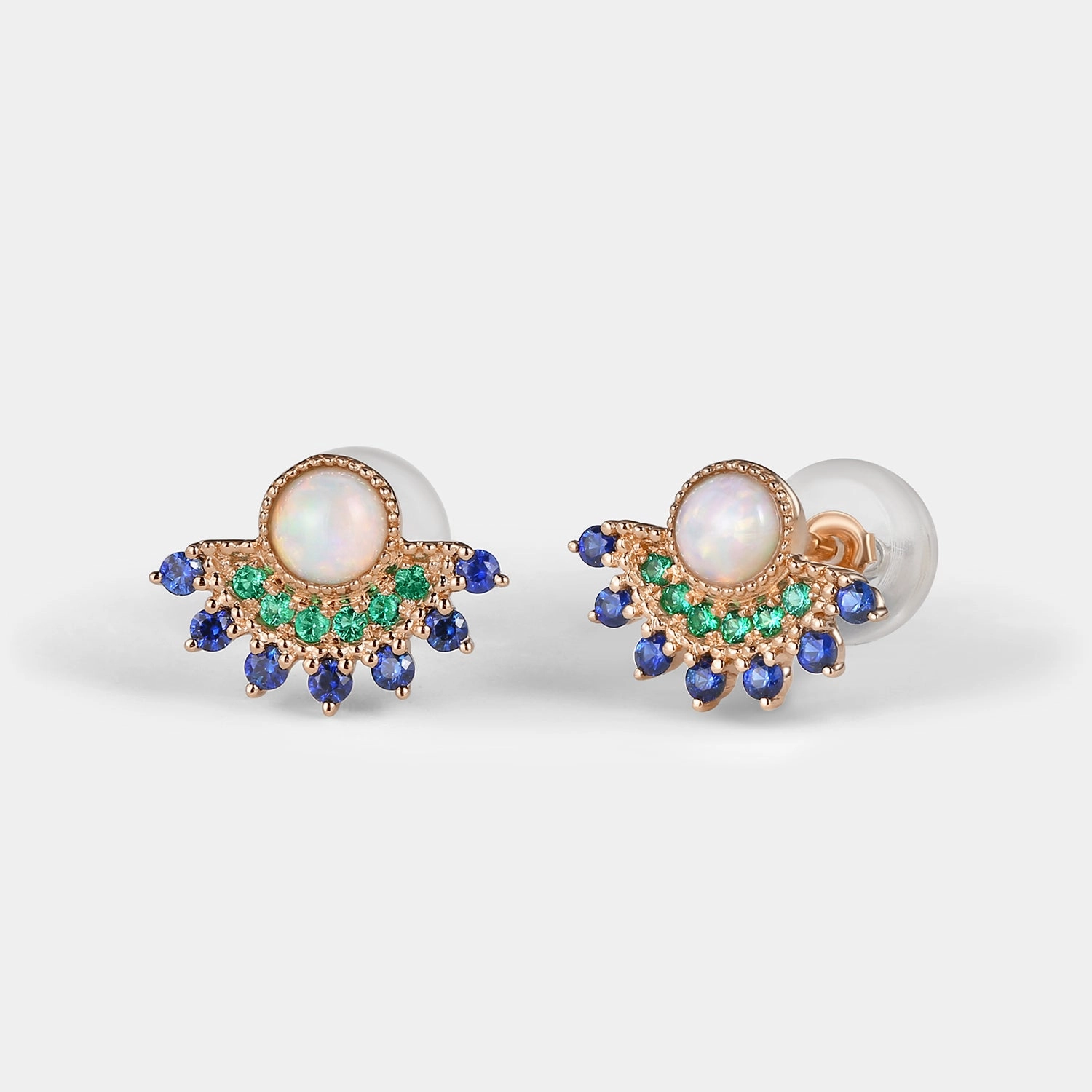 Attractive Ornament Polished Essential Natural Opal & Emerald & Sapphire Vintage Inspired Earrings