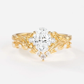 Vintage Leafy Oval Cut Lab Grown Diamond Leafy Ring Set 2pcs Dazzling Look