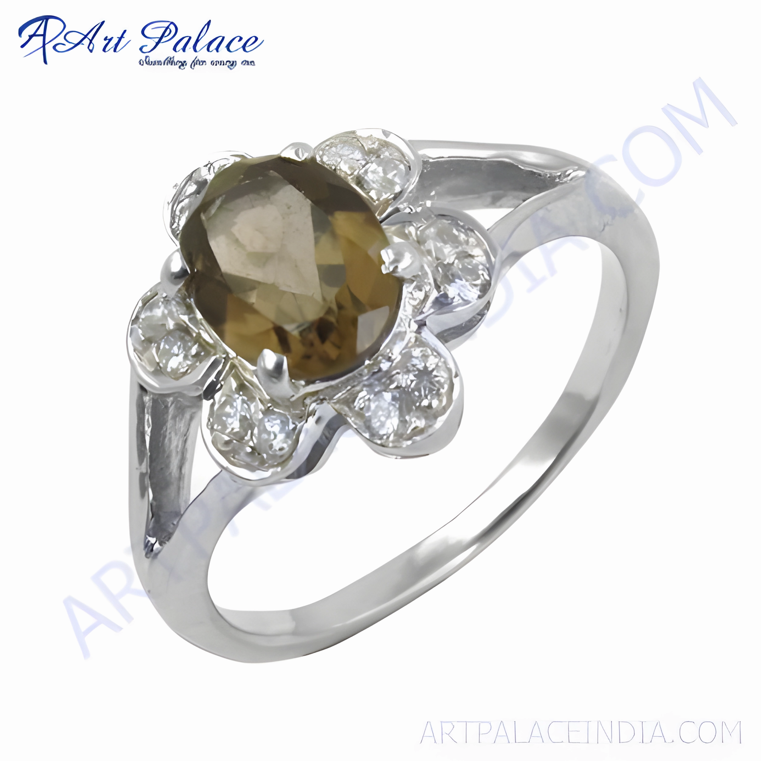 Stunning Cubic Zirconia & Smokey Quartz Silver Ring - Fashion Accessories & Energy Rings Handcrafted Product