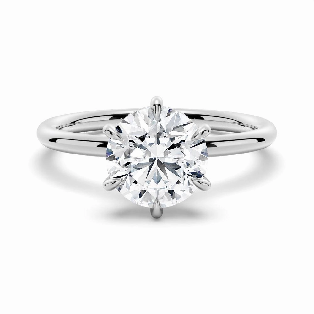 Six Prong Solitaire Moissanite Engagement Ring With Hidden Halo Soft Light
