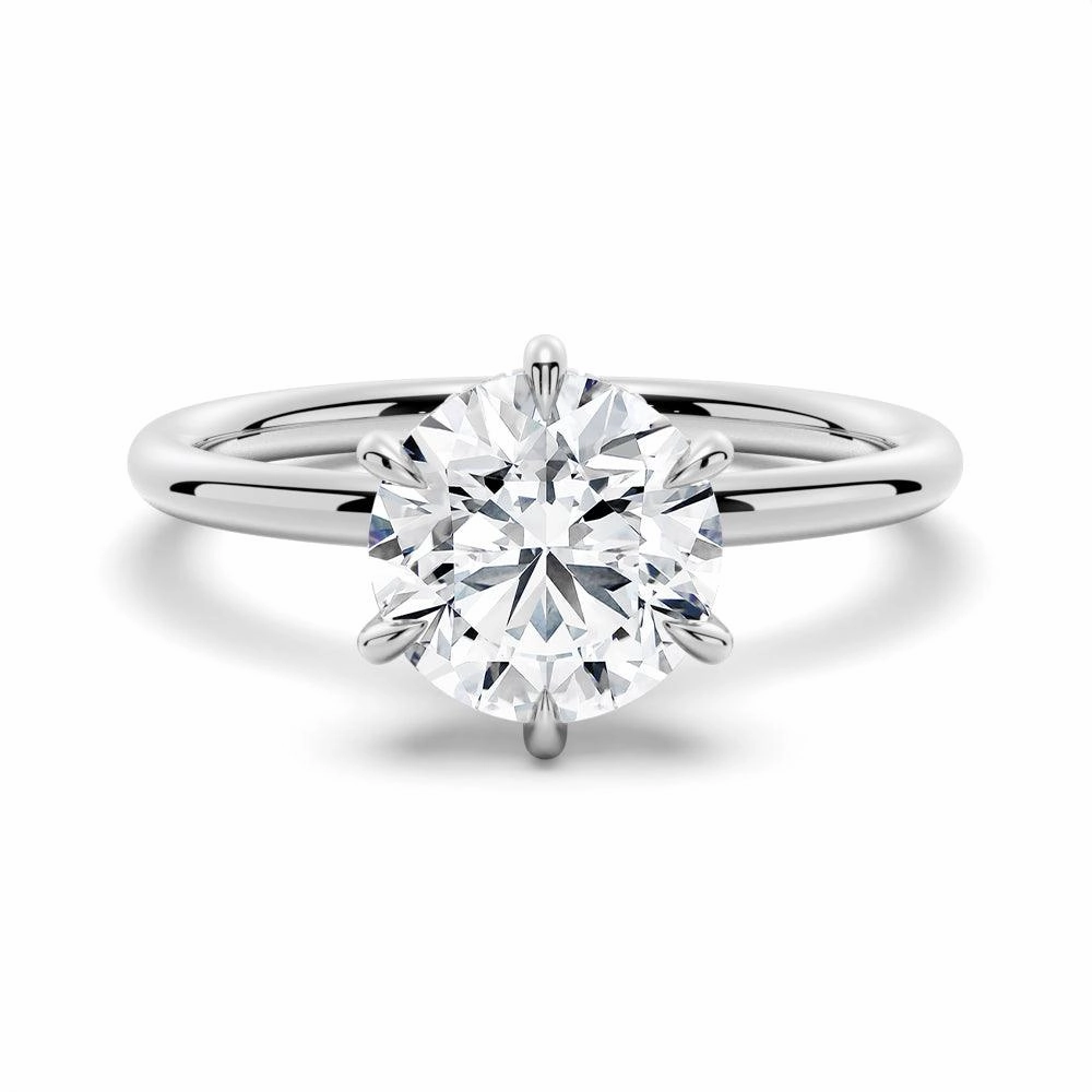 Six Prong Solitaire Moissanite Engagement Ring With Hidden Halo Elegant Pop Office Wear