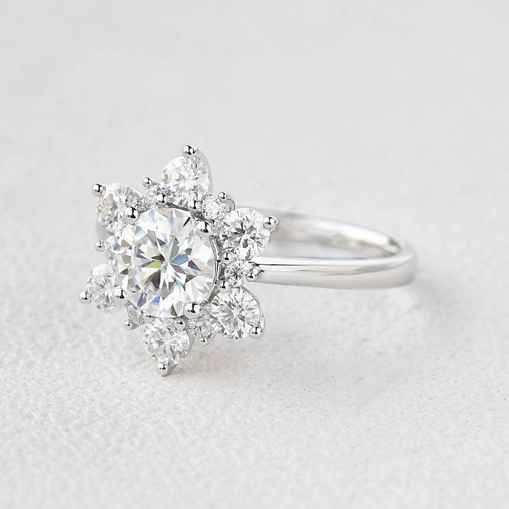 Sleek Touch Minimal Appeal Snowflake Shaped Moissanite White Gold Ring