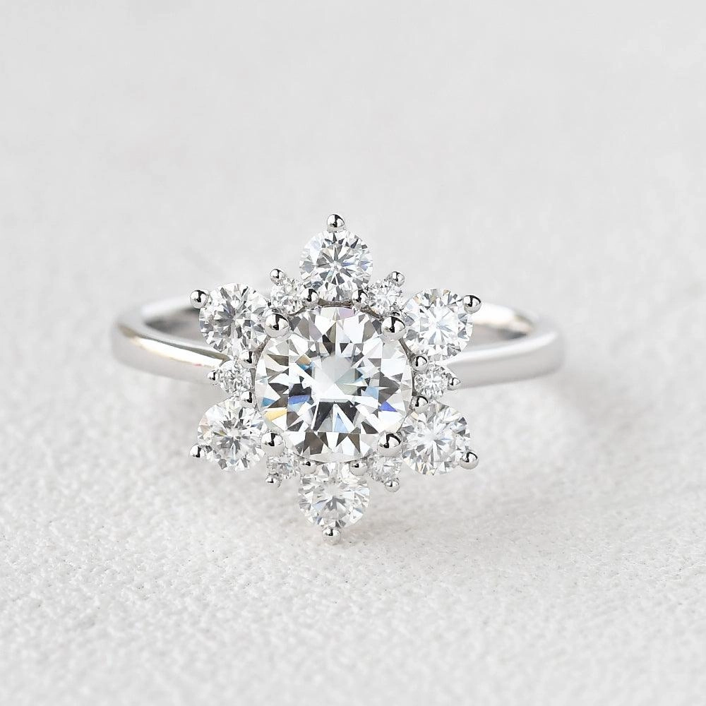 Shiny Jewelry Snowflake Shaped Moissanite White Gold Ring
