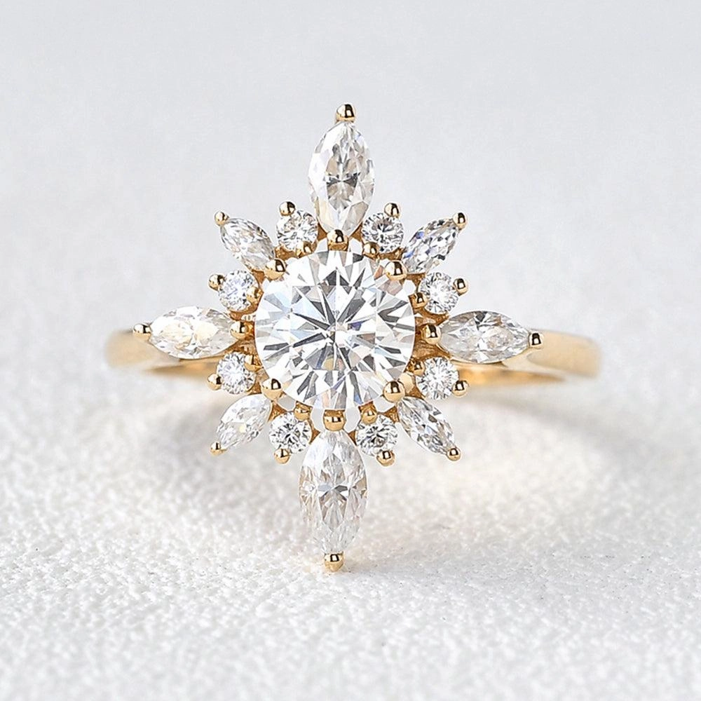 1.0ct Moissanite Floral Vintage Halo Ring Graceful Detail