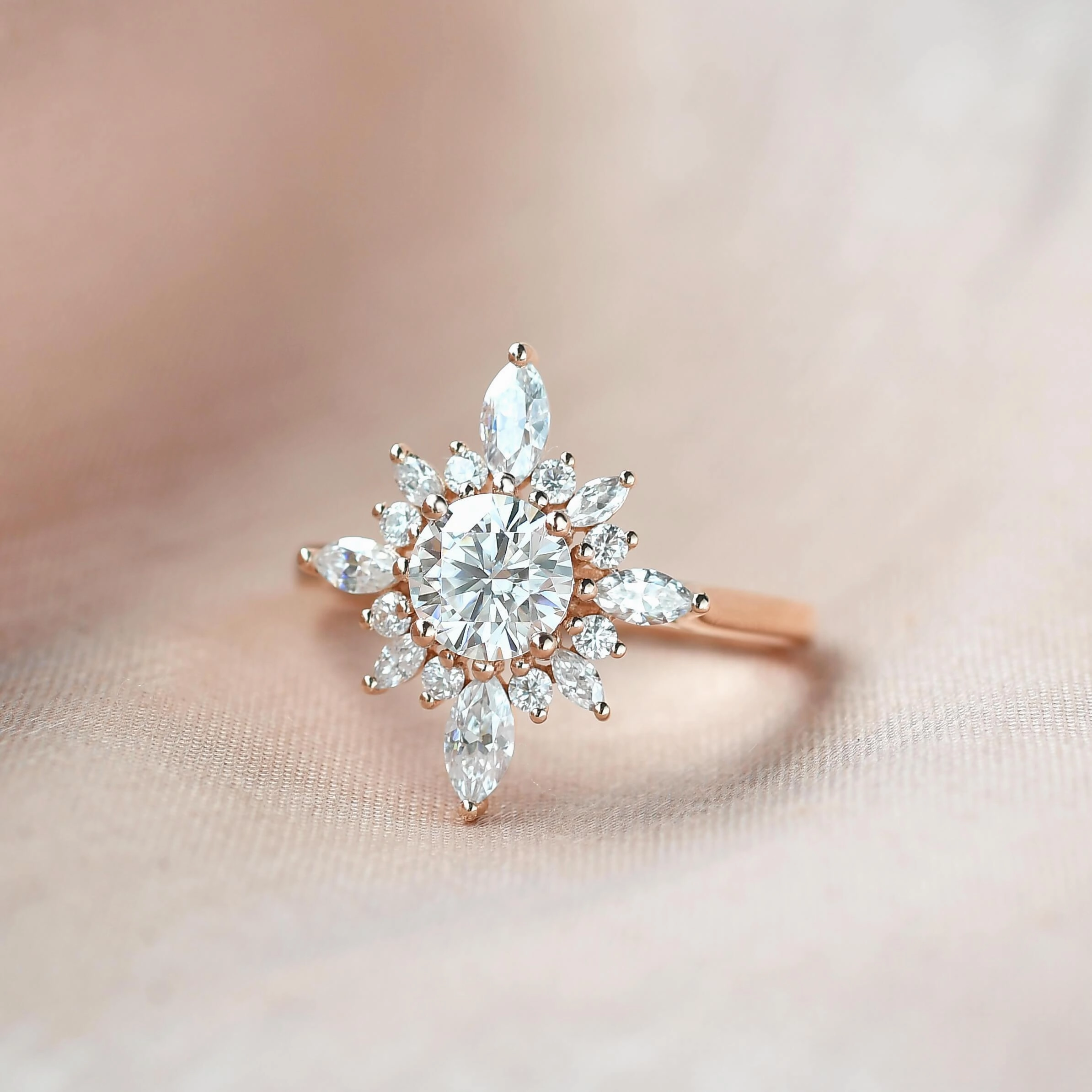 Timeless Shine Craftwork Soft Glimmer 1.0ct Moissanite Floral Vintage Halo Ring