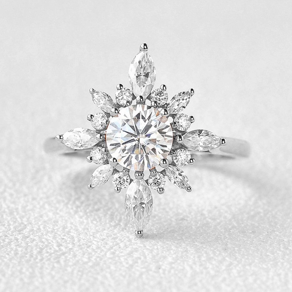 1.0ct Moissanite Floral Vintage Halo Ring Art Deco Feel Trendy Accessories