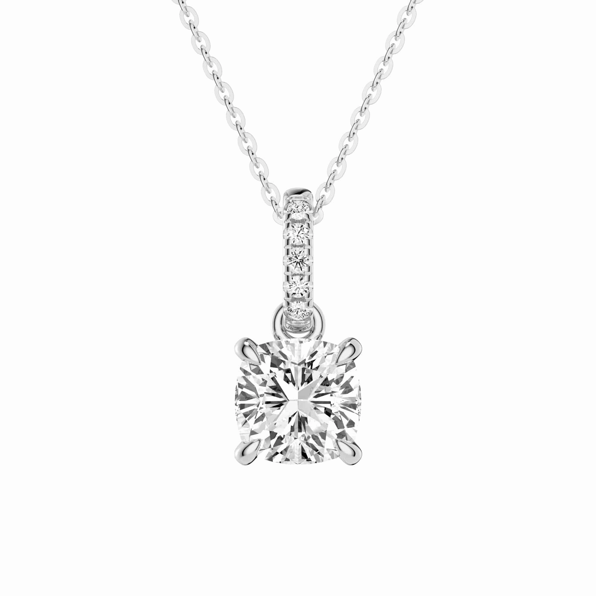 Cushion Cut Moissanite Hidden Halo with Moissanite Bail Fashion Pendant Necklace Custom Design Pieces
