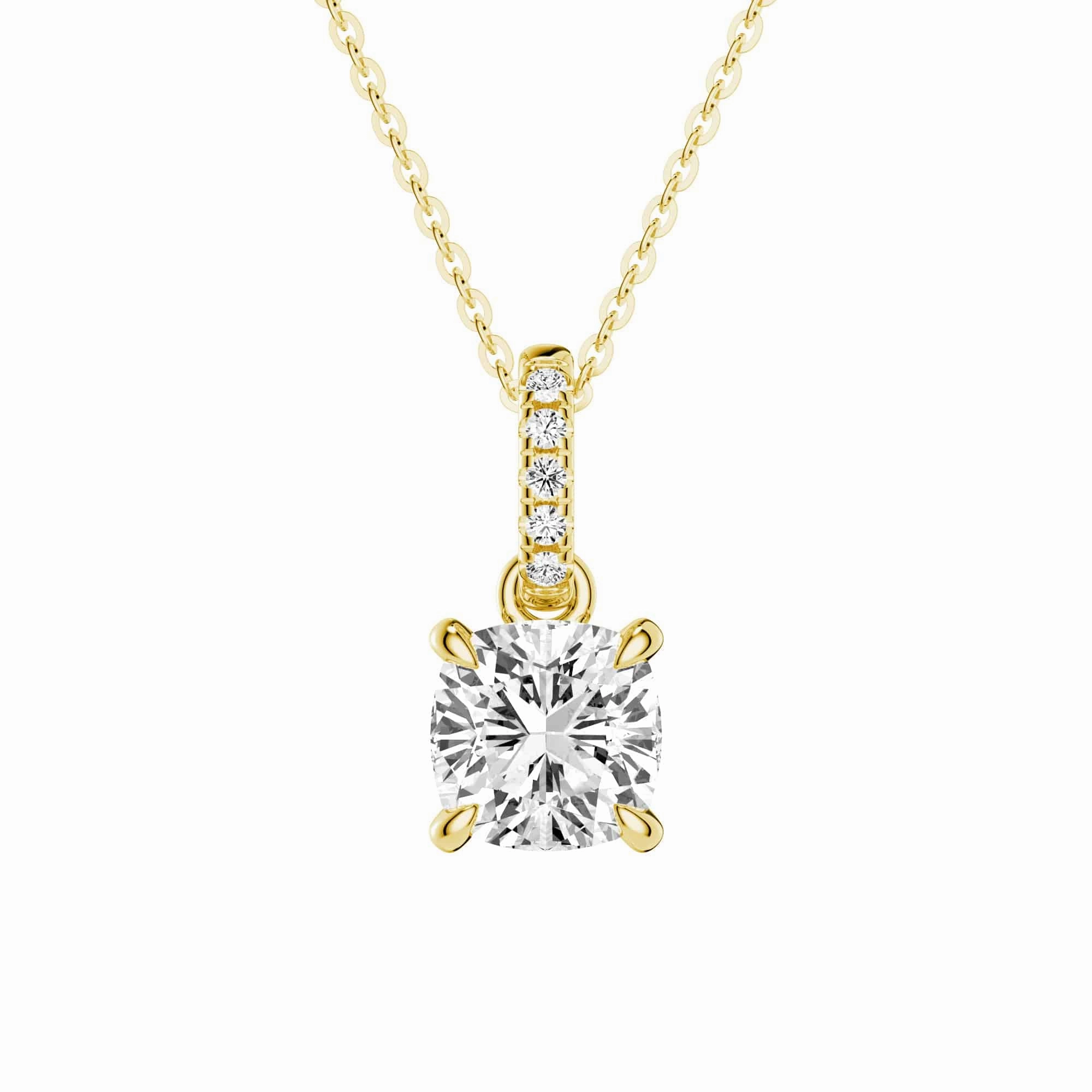Cushion Cut Moissanite Hidden Halo with Moissanite Bail Fashion Pendant Necklace Signature Sparkle Precious Craft