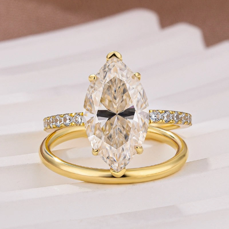 4.0Ct Marquise Cut Yellow Gold Moissanite Diamond Wedding Ring Set Light tone