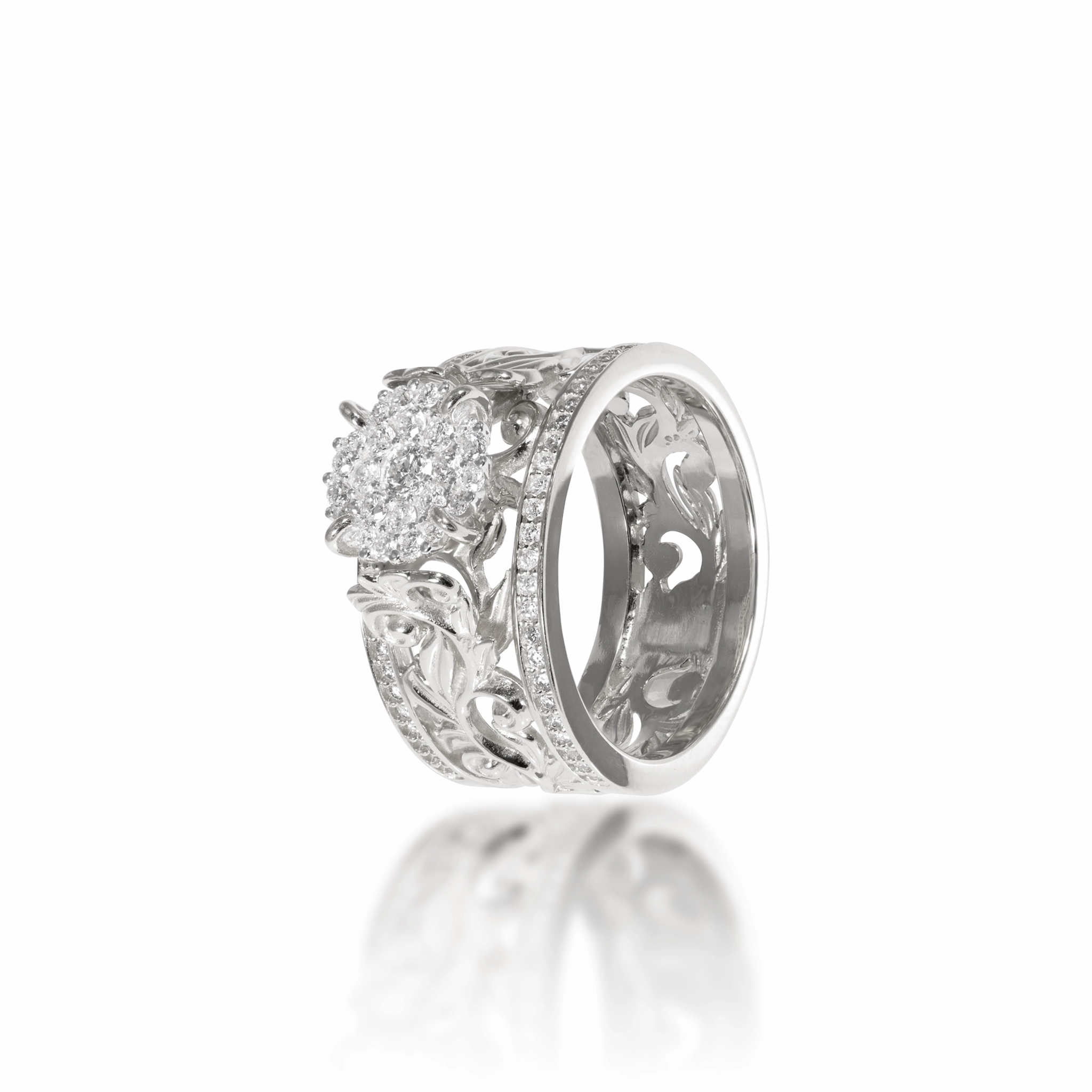 Living Heirloom Engagement Ring in White Gold with Diamonds - 10mm Chic Art