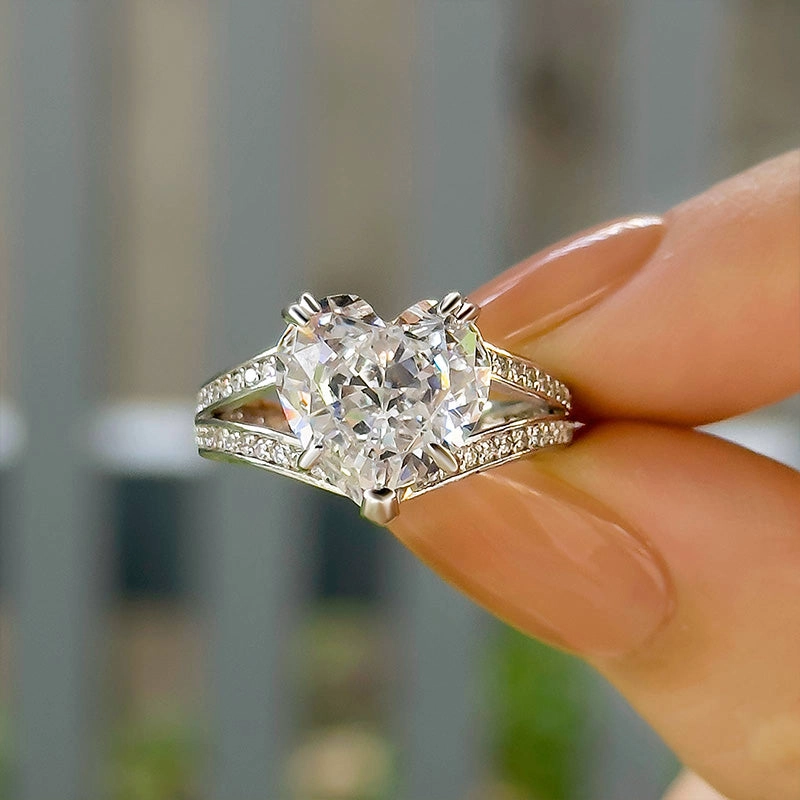 Exclusive Edge refined design Louily Exquisite 5.0 Carat Heart Cut Engagement Ring In Sterling Silver