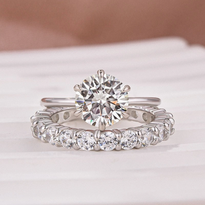 Elite Shape Color Match Solitaire 2.0 Ct Round Cut Moissanite Diamond Wedding Ring