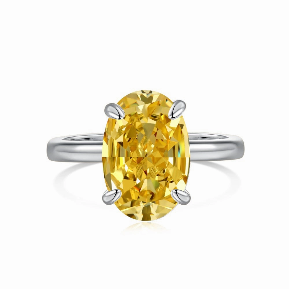 Ensemble Collection Wonderful Art Solitaire Oval Citrine Yellow Diamond Ring in Sterling Silver