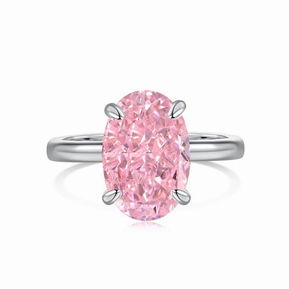 Solitaire Oval Pink Diamond Ring in Sterling Silver Fun Gift