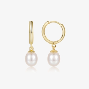 14K Gold Plated Drop Pearl Huggie Earrings Light Pop Delicate Pair