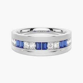 7.5mm Sapphire And Moissanite Men's Wedding Band Brunch Look