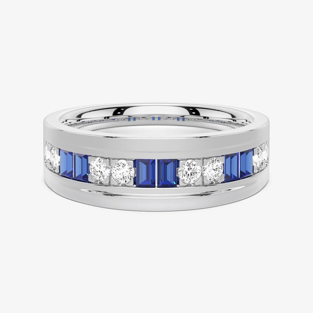 7.5mm Sapphire And Moissanite Men's Wedding Band Luminous Edge Exclusive Touch