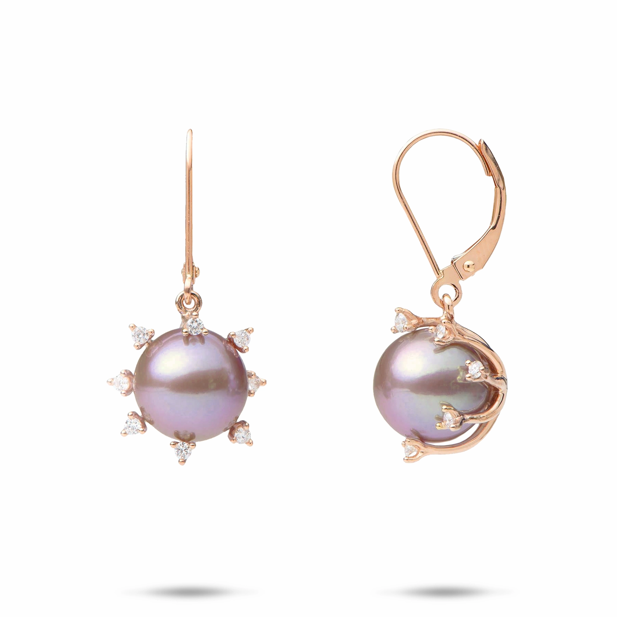 Protea Ultraviolet Freshwater Pearl Earrings in Rose Gold with Diamonds - 10-11mm Striking Decoration Simple Feature