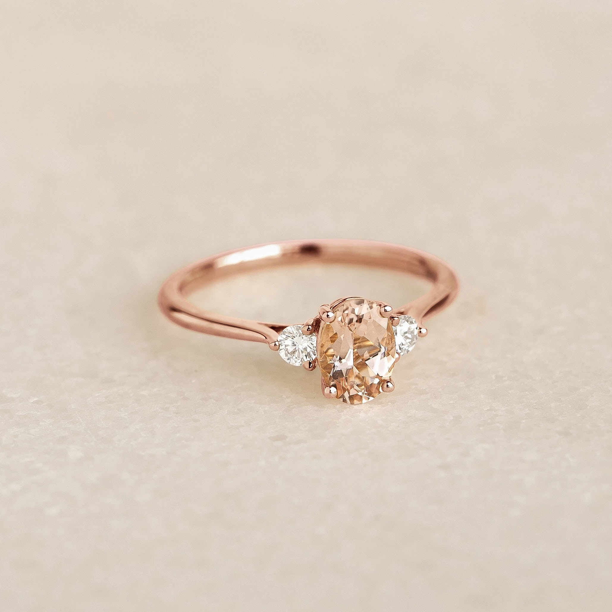 Morganite and Diamond Ring Rose Gold - Kindra Value Embellishment Customizable Look