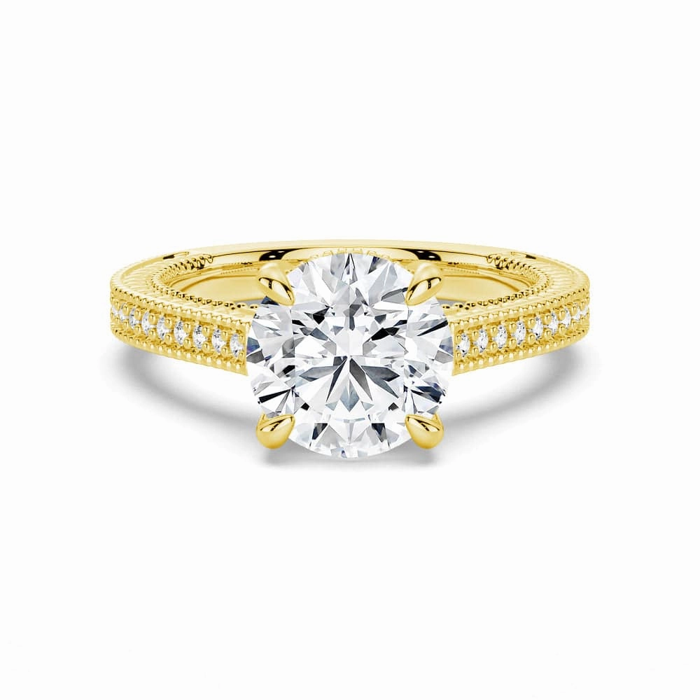 Round Pave Moissanite Cathedral Engagement Ring With Hidden Halo Casual Gift