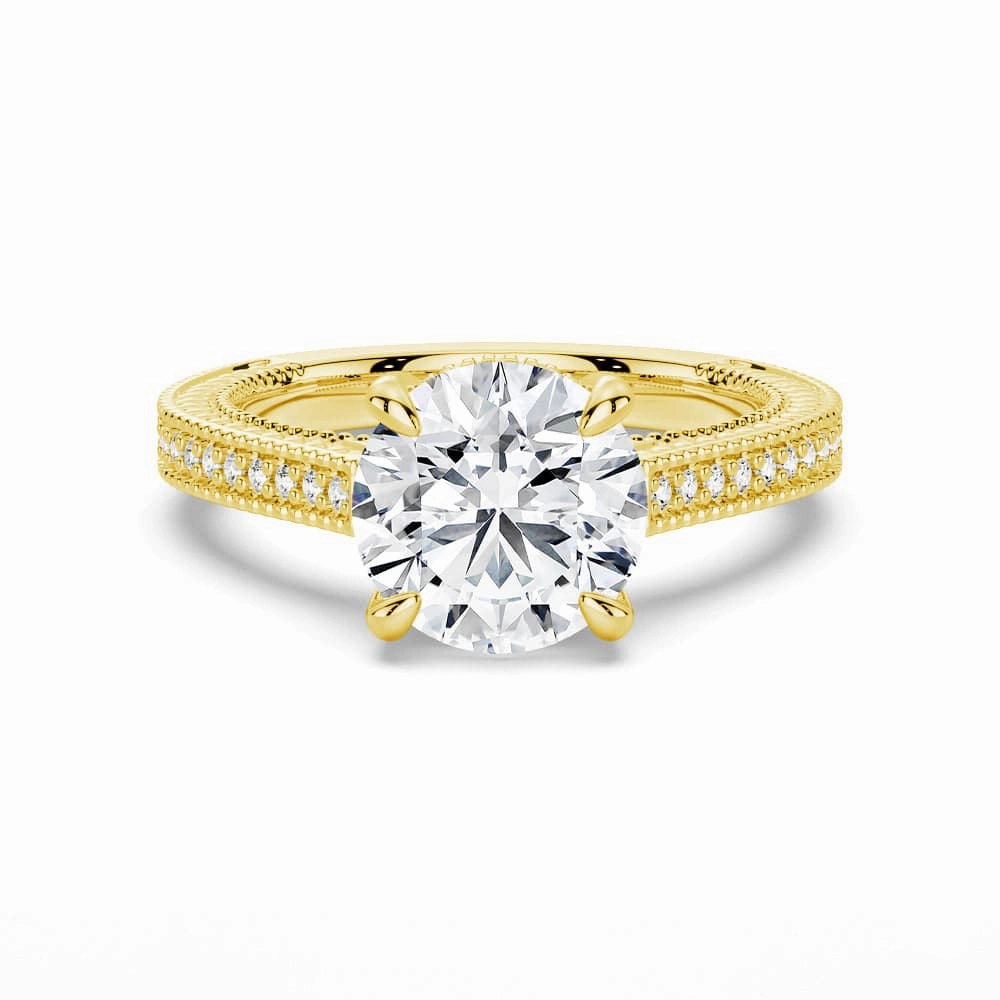 Fashion Classic Round Pave Moissanite Cathedral Engagement Ring With Hidden Halo