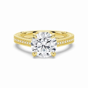 Fashion Classic Round Pave Moissanite Cathedral Engagement Ring With Hidden Halo