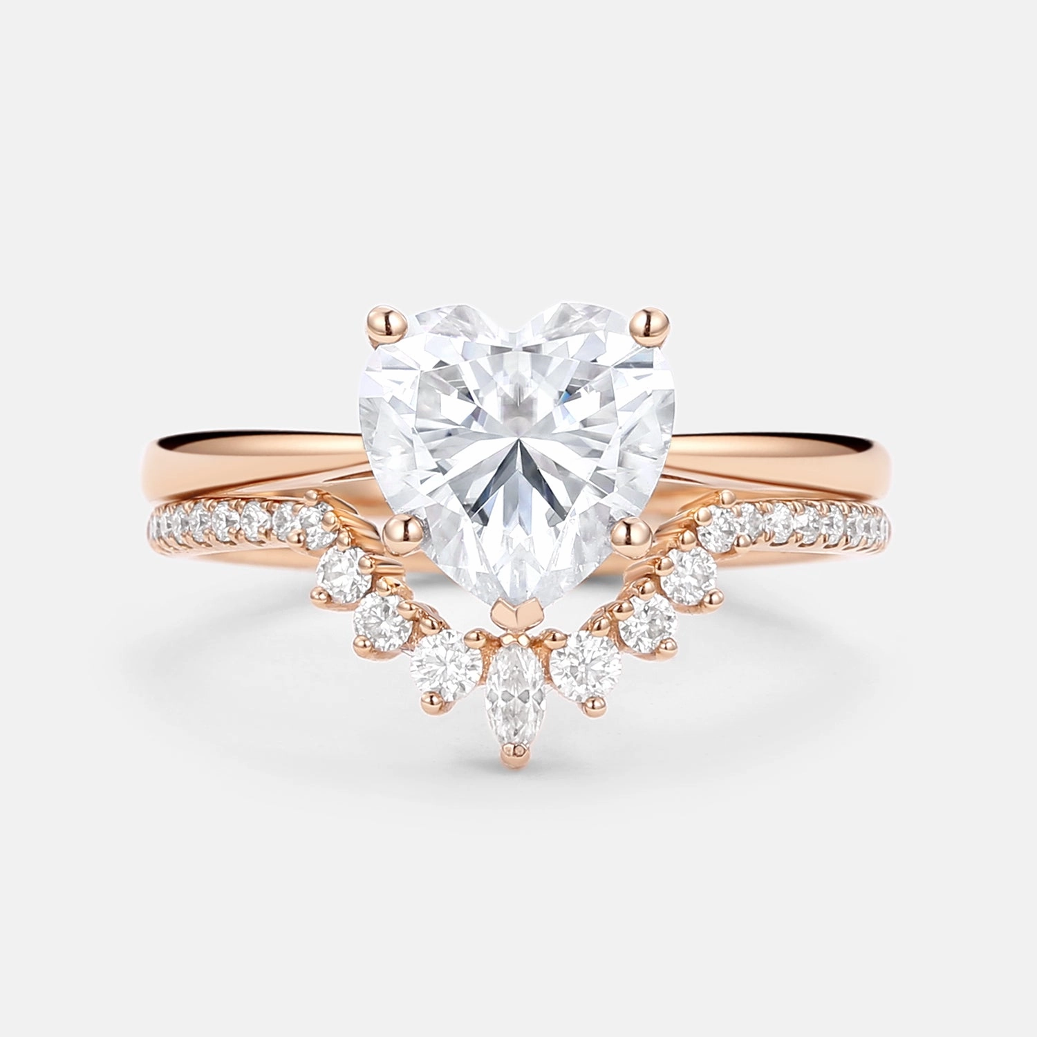 Heart Shaped Moissanite Classic Solitaire Ring Set Everyday Design