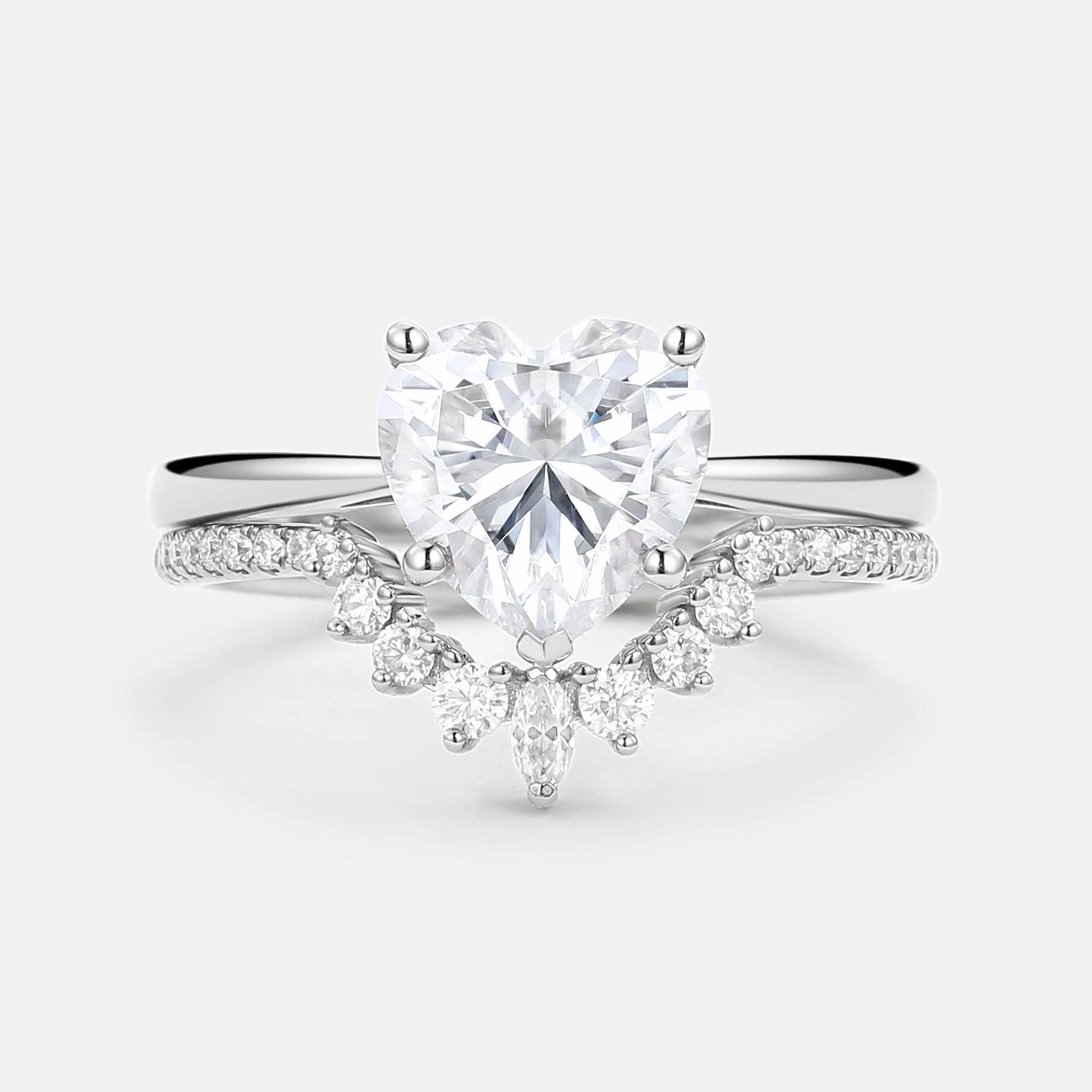 Radiant Form Sophisticated Vibe Heart Shaped Moissanite Classic Solitaire Ring Set