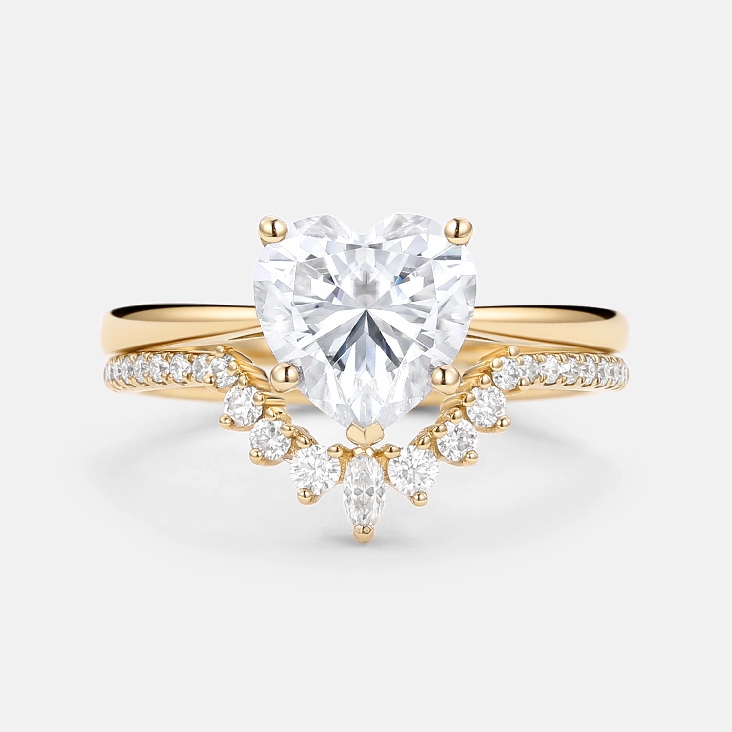 Event Edge Heart Shaped Moissanite Classic Solitaire Ring Set