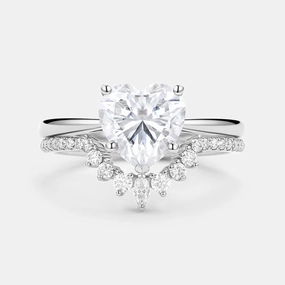 Radiant Form Sophisticated Vibe Heart Shaped Moissanite Classic Solitaire Ring Set