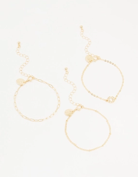 Gold Diamante Circle & Chain Bracelets 3-Pack Unique Detail Cultural Touch
